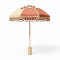 Wooden Patio Umbrella with Decorative Fringe – Ideal for Outdoor Settings – Fabric Canopy – 180 x 180 x 250cm