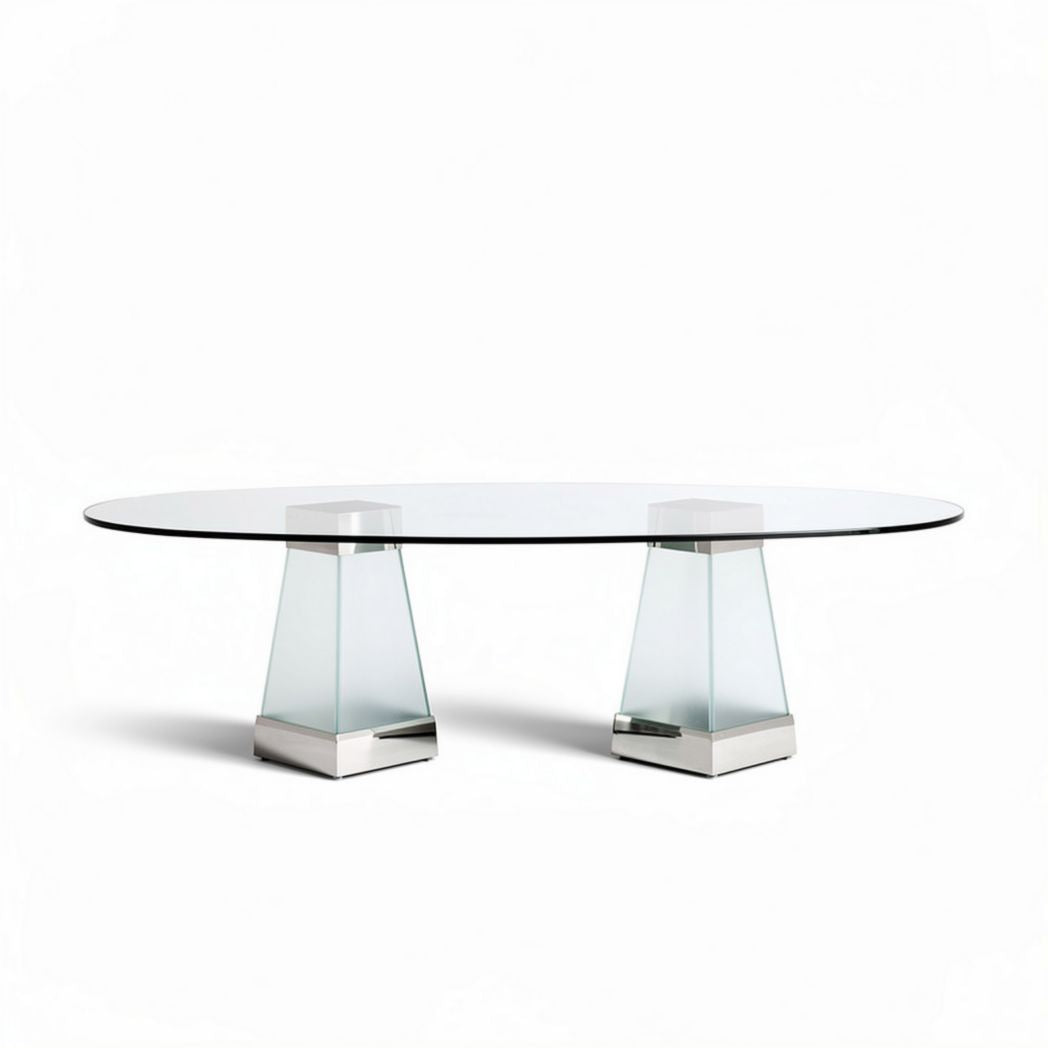 Glass Dining Table with Steel Base – 200 x 100 x 75cm